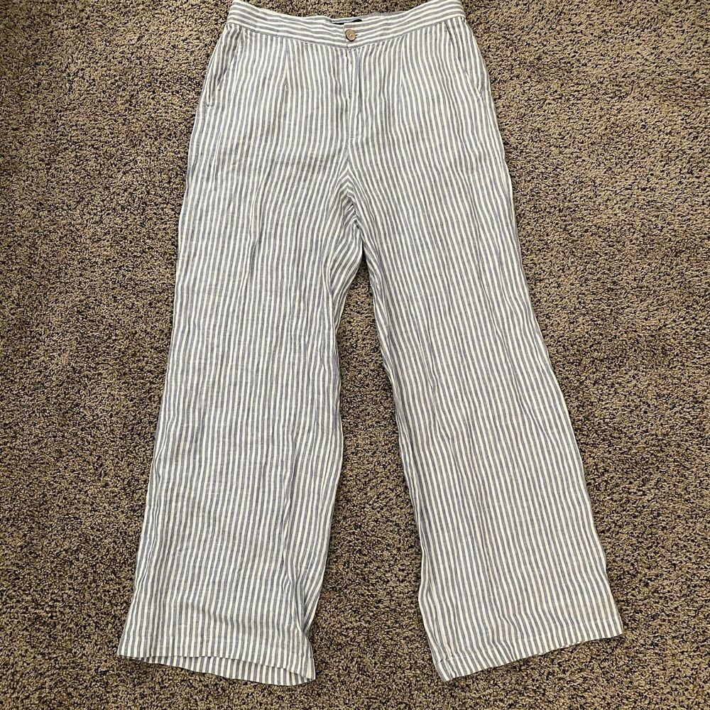 Tahari 100% Linen Wide-Leg Pants Beach Summer Cruise Sz 14